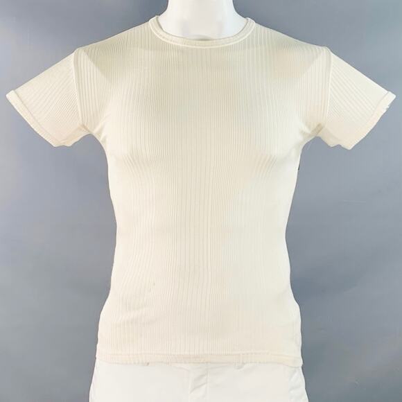 PS by PAUL SMITH Size L Cream Rib Knit Polyamide Crew Neck T-shirt - Picture 1 of 9